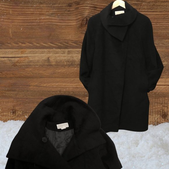 Black Michael Kors Cowell Neck Wool Coat - Picture 2 of 4